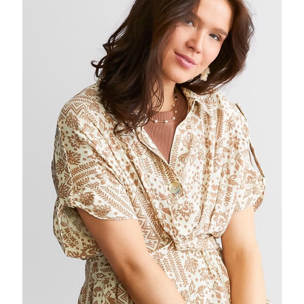 Miss me size XL neutral boho twist tie boho layering peasant Aztec top EUC